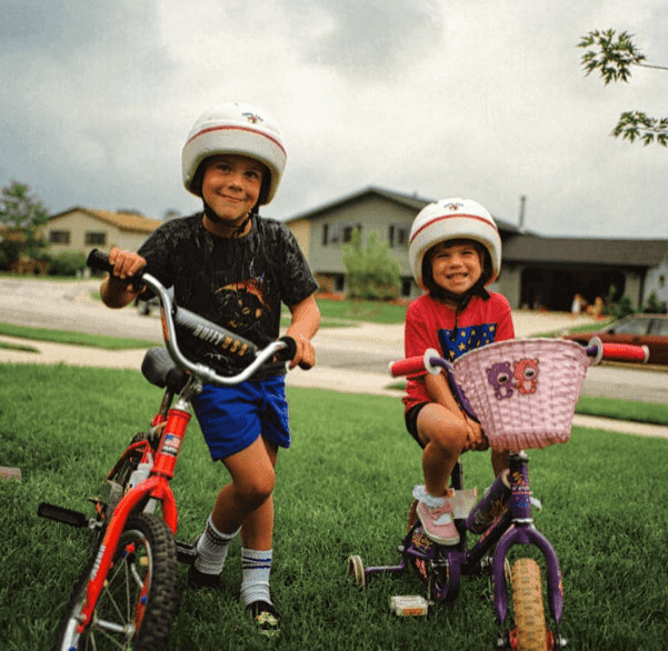 children on a bike ride