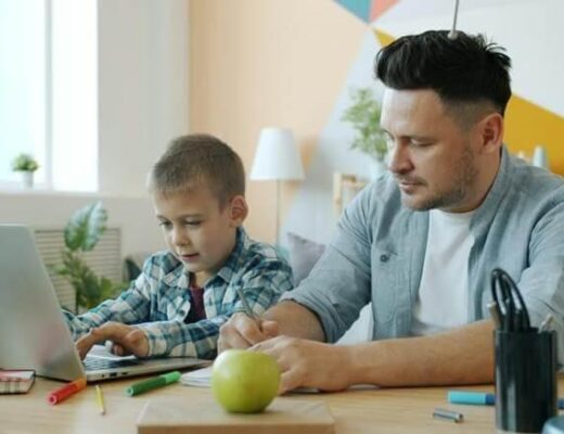 Man working from home with a child