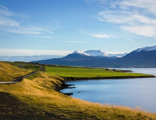Scenic lake and mountains view in Iceland