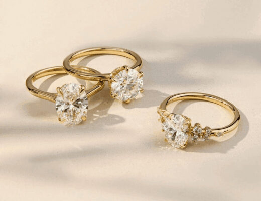 Three gold rings with diamonds, symbolizing lasting value