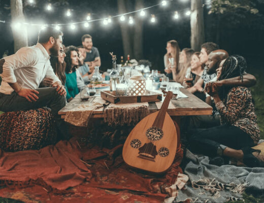 A group of people enjoying a backyard celebration around