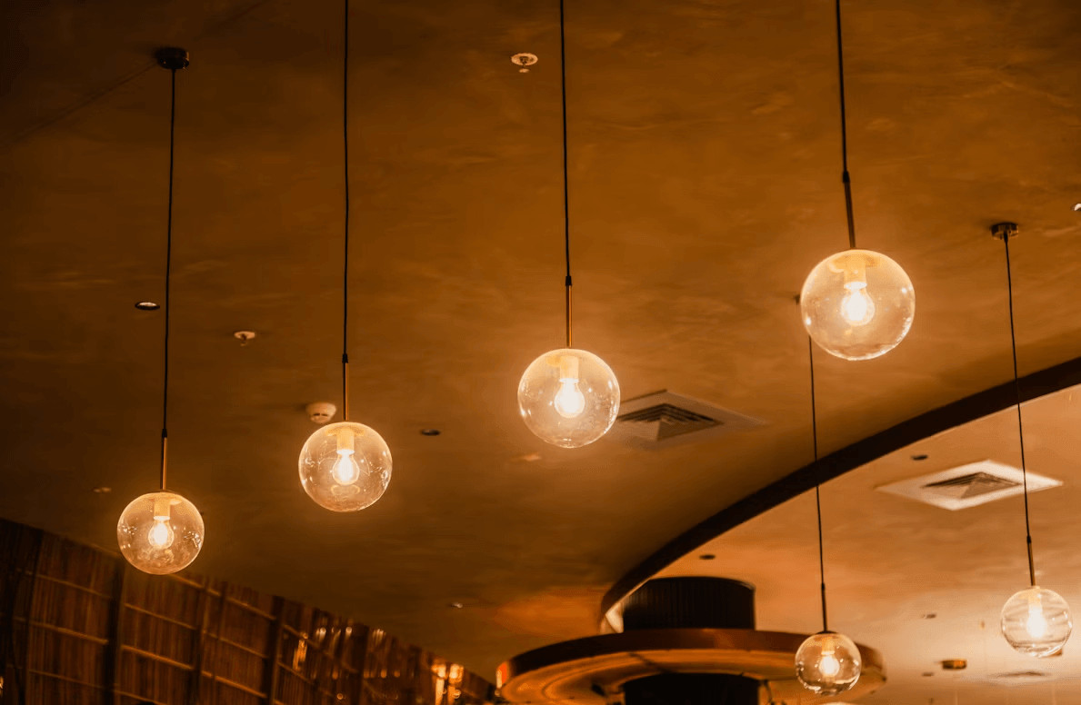 Decorative light bulbs hanging from a ceiling for stylish home