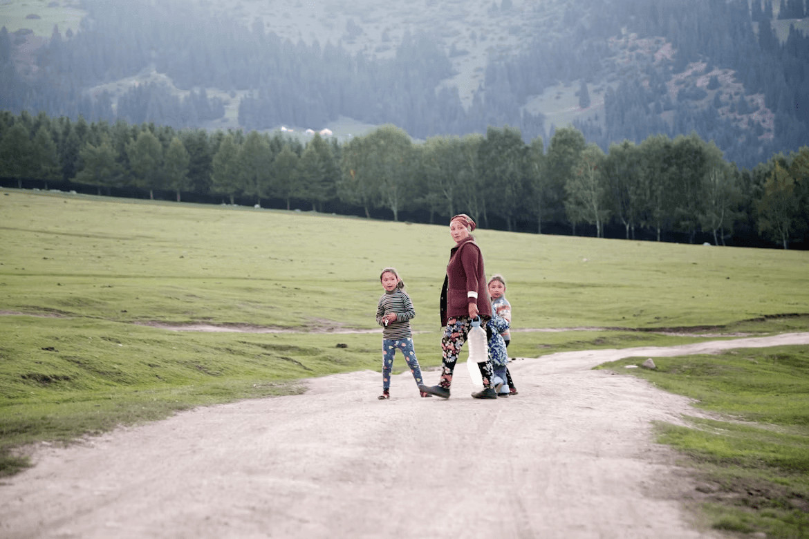 Man and two children enjoying a family