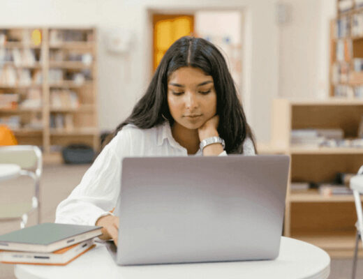 student researching for a college paper