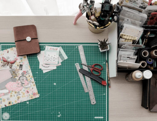 Table with various card making supplies